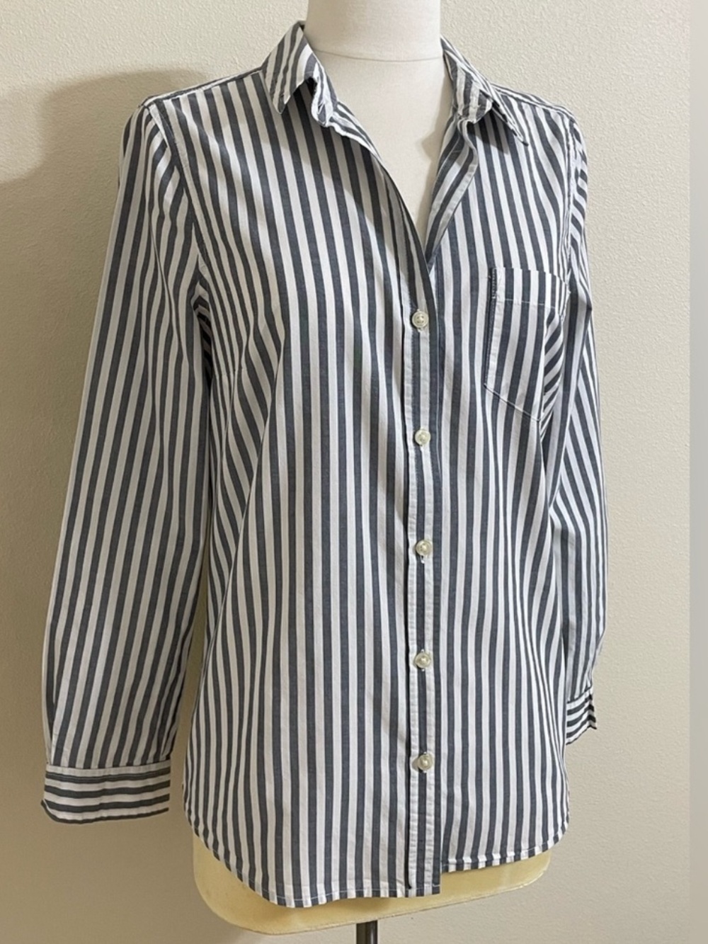 Old Navy Striped Button-Down Shirt in White and Gray
